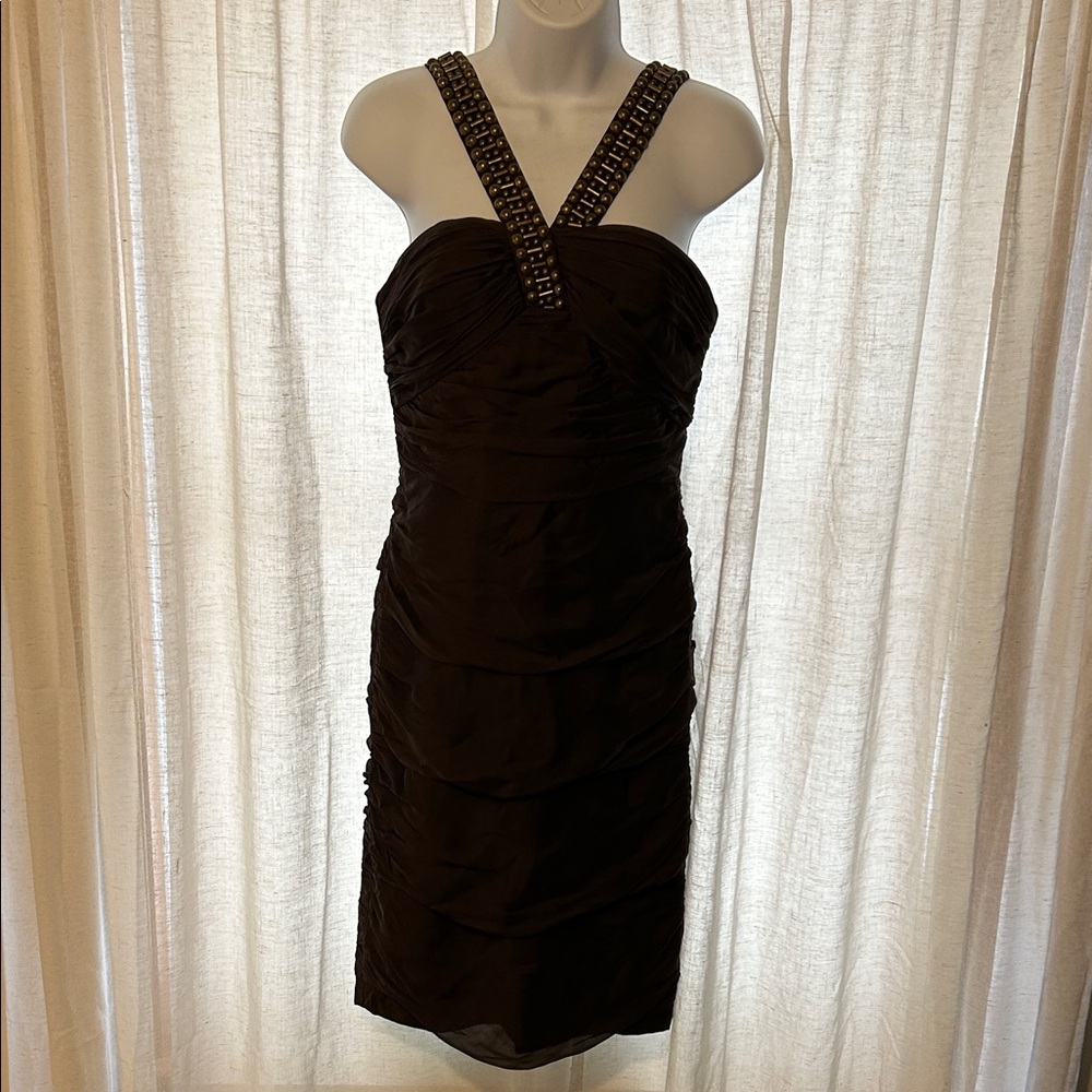 Elegant Chocolate Brown Sleeveless Dress Carmen Marc Valvo
